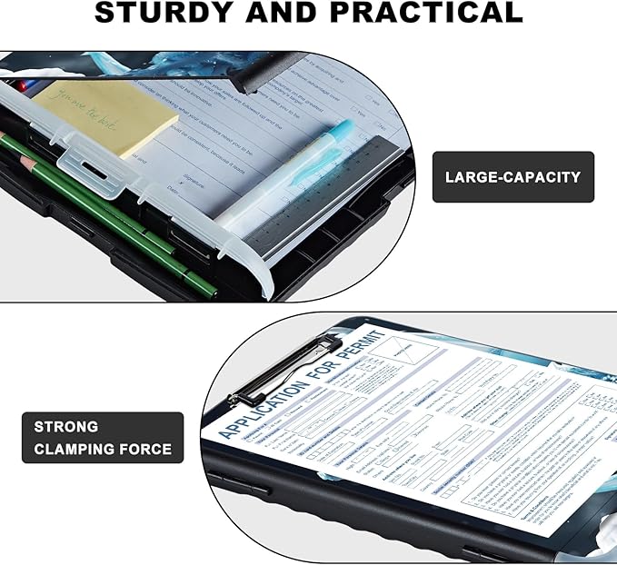 Snow Dragon Clipboard with Pen Holder - Heavy Duty Plastic Storage Clipboard with Low Profile Clip