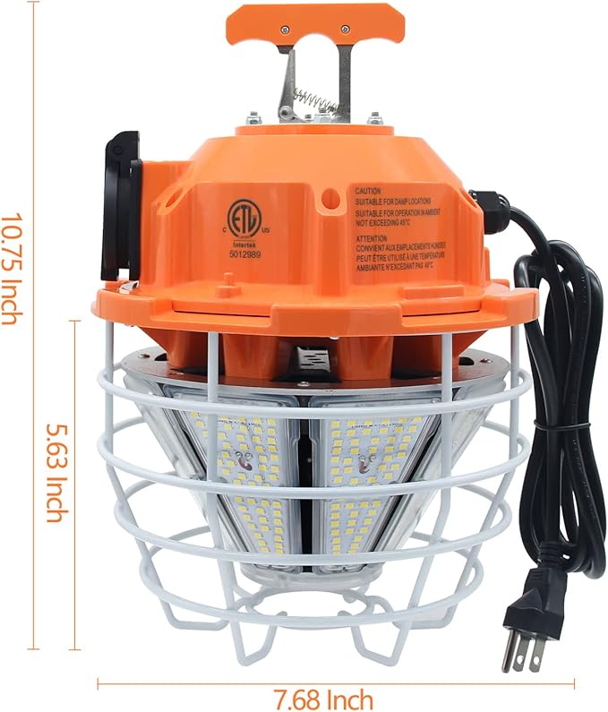 NS 150W LED Temporary Work Light, 24750LM Linkable Daylight White 5,000K Portable Hanging Lamp Jobsite Lighting Stainless Steel Protective Cover for Outdoor Construction High Bay Warehouse