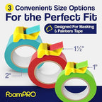 Foampro 149 Tape Cap Compact Tape Dispenser, 3-Pack for 1”, 1 1/2” and 2” Masking and Painter’s Tape | DIY Painting Accessories | Tape Corners, Create Labels, Arts & Crafts Projects & More!