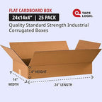 Tape Logic Shipping Boxes Flat 24"L x 14"W x 4"H, 25-Pack | Corrugated Cardboard Box for Packing, Moving and Storage
