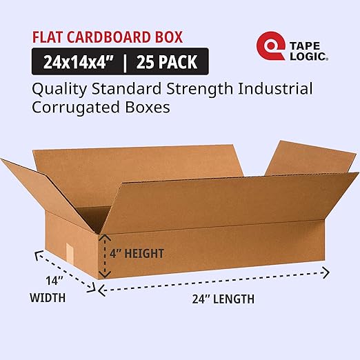Tape Logic Shipping Boxes Flat 24"L x 14"W x 4"H, 25-Pack | Corrugated Cardboard Box for Packing, Moving and Storage