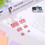Temiary Aesthetic Binder Clips, 12 Pcs 2 Inches Small Metal Binder Clip with Clear Storage Container, Binding Paperwork Clamps for School Teachers Office Supplies (Pink)