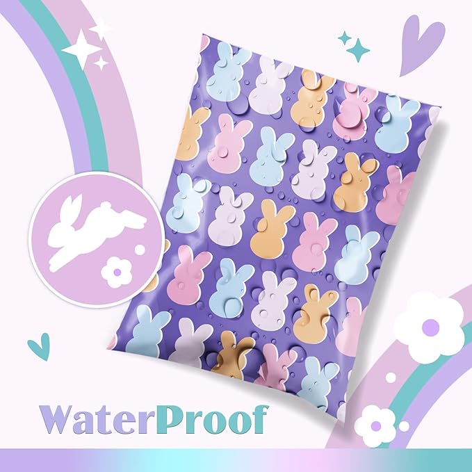 Metronic Poly Mailers 10x13 Inch 100pc, Easter Rabbit Bags for Shipping, Self-Adhesive Shipping Envelopes for Small Business, Waterproof Mailers Poly Bags for Shipping, Packaging Mailing Bags Bunnies