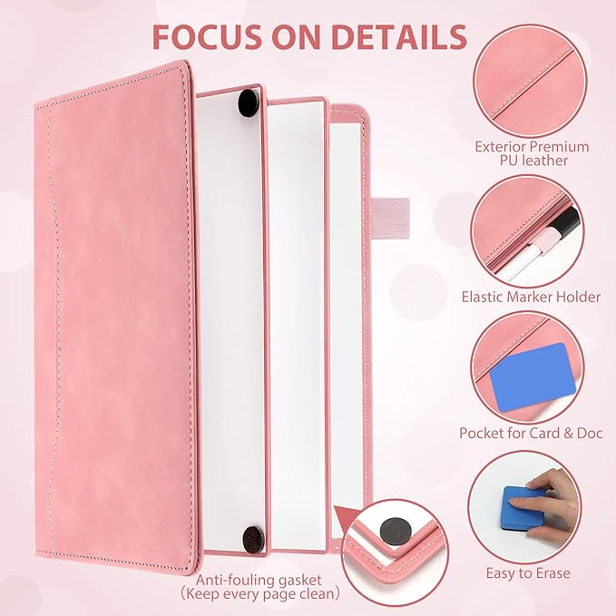 Feifeiya 6 Sides Whiteboard Notebook Portable Whiteboard Dry Erase Notebook Portable Dry Erase Board Double Sided Folding Whiteboards White Board for Office Study Meeting(Pink,A5: 6"×9”)
