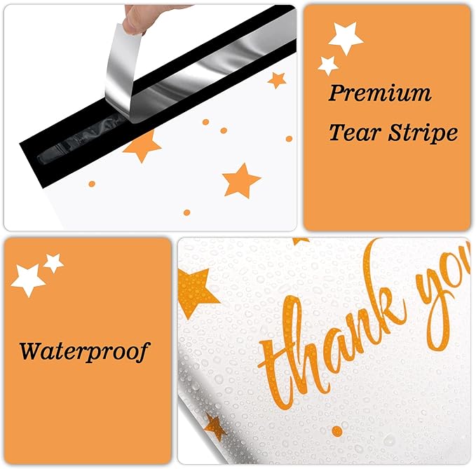 Thank You Poly Mailers 10x13 Inch 25 Pcs - Pentagram printed Shipping Bags, 2.4mil Thickness, Waterproof and Tear Resistant Mailing Envelopes, Self-Sealing Packaging Bags for Small Business