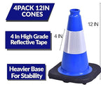 BESEA 4Pack 18 Inch Blue Traffic Cones with 6 Inch Reflective Collar, Heavy Duty PVC Safety Cones with 10.5 x 10.5 Inch Base for Parking, Driving Practice, Sports Training, and Construction