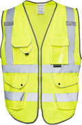 Vest 9 Pockets Class 2 High Visibility Zipper Front Construction Vest For Men & Women – Yellow