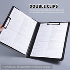 Clipboard Folder, A4 Foldable Clipboard with Horizontal and Vertical Double Metal Clips, 360 Degree Foldable Binder Clipboards with Pen Holder, File Cover Work Folder Clipboards, Black