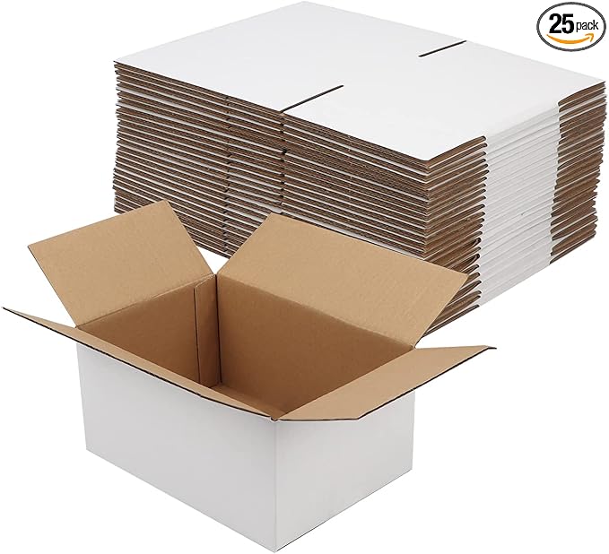 Hoikwo 10x7x5 Inches Small White Shipping Boxes Set of 25, Sturdy Cardboard Boxes for Small Business for Packaging Mailing