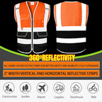BeautyWill Custom Safety Vest Customized Logo Class 2 High Visibility Reflective Vest with Pockets Construction workwear