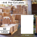 L LIKED 50 Pre-Cut 4x6 Shipping Labels for Laser & Inkjet Printers, Single Sheet, Self Adhesive Address Mailing Postage Shipping Labels (50 Sheets)