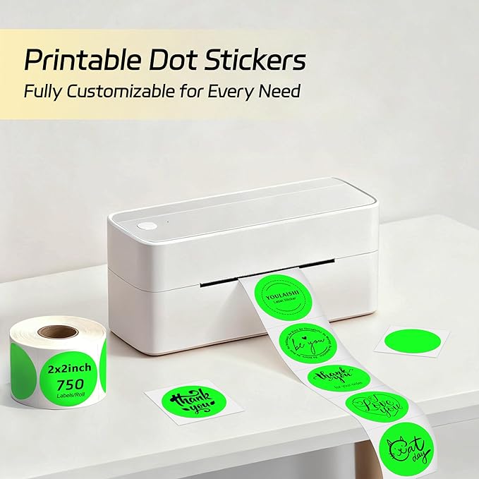2 inch Dot Stickers Labels Circle Garage Sale Sticker 750Pcs Round Thermal Printer Stickers Printable Writable Price Labels for Yard Sale, Fluorescent Green