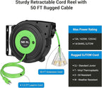 DEWENWILS Retractable Cord Reel, 50FT Extension Cord Reel, 14AWG/3C SJTOW, Grounded Outlets Lighted Triple Tap, 13 Amp Circuit Breaker, Wall/Ceiling Mountable, UL Listed