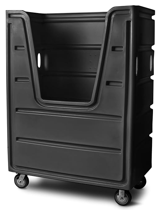 Meese 72P Commercial Laundry Linen Truck Cart, Polyethylene (HDPE), Poly Base, Bulk-Trux Mobile Laundry Cart with Two Swivel & Two Rigid Wheels, 38-Bushel / 48 Cu. Ft. Capacity, Black