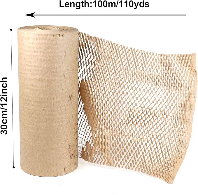 BOMEI PACK Honeycomb Packing Paper Wrap 12"x 328' Recycled Bubble Cushioning Bags Rolls Friendly Transportation and Handling Bags Packing Supplies Materials