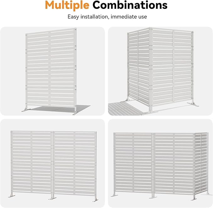 Modern Shade Metal Privacy Screen 72" H x 48" W, Freestanding Decorative Outdoor Privacy Fence Panels for Instant Privacy & Space Division, Patio Screens for Patios Outside Outdoor, White