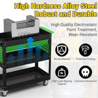 3 Tier Rolling Tool Cart on Wheels, 550 LBS Tool Cart with Drawers，Heavy Duty Utility Cart with Pegboard and Hooks，Mechanic Tool Storage Cart for Garage, Warehouse (Black-Green)