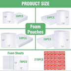 540Pcs Dish Packing Supplies for Moving, 270 Cushion Foam Wrap Pouches & Sheets 4 Sizes (16x12", 12x12", 12x7.8", 7.8x7.8") with 270 Fragile Stickers Plate Packing Sleeves for Fragile Shipping Storage
