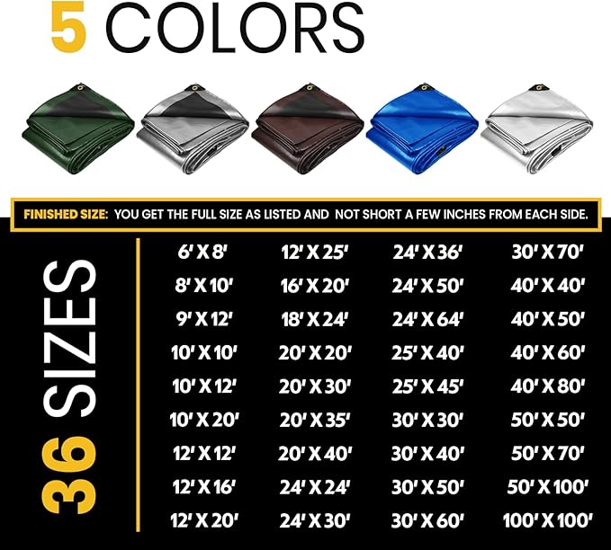 PROTARP Extra Heavy Duty 16 Mil Tarp Cover, Waterproof, UV Resistant, Rip and Tear Proof, Poly Tarpaulin with Reinforced Edges for Roof, Camping, Patio, Pool, Boat. (Brown/Black 50′ X 70′)
