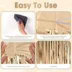 3 Pack 3.3x8.2 Feet Champagne Foil Fringe Backdrop Curtains, Tinsel Streamers Birthday Party Decorations, Fringe Backdrop for Graduation, Baby Shower, Gender Reveal, Disco Party