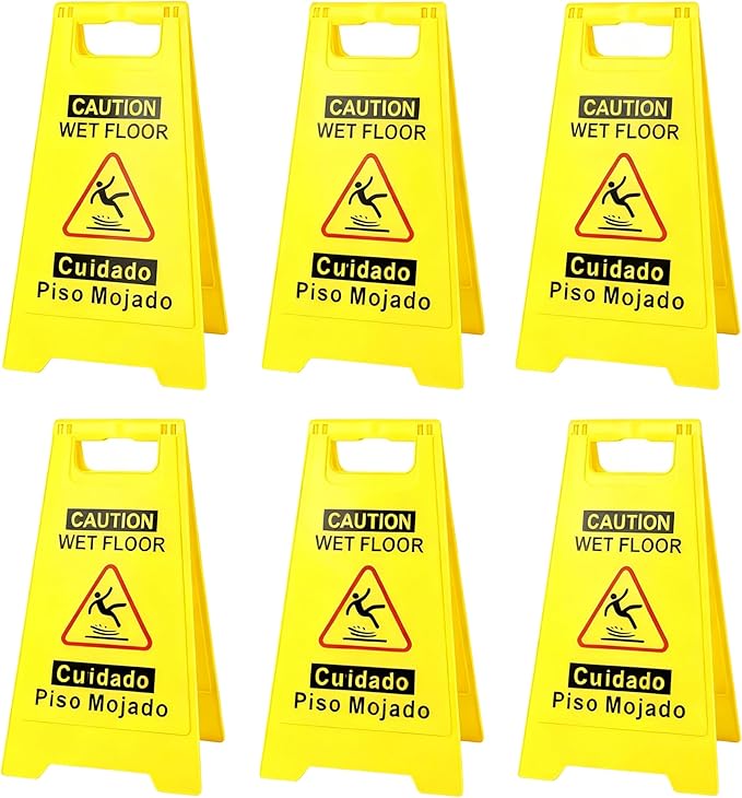 6 Pack Caution Wet Floor Sign, 24" Height, Bright Yellow, Double-Sided A-Frame Safety Caution Sign Commercial, Bilingual Caution Message
