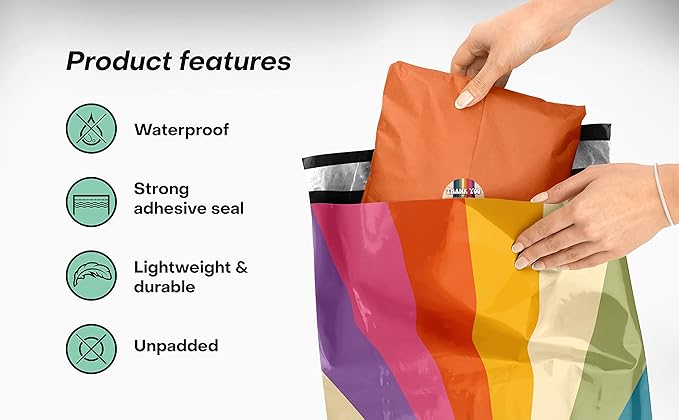 10x13 Poly Mailers – Retro Rainbow – Waterproof, Tear-Resistant Shipping Bags with Adhesive Seal – 100 Pack – Package Mint