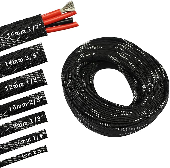 30ft PET Expandable Sleeving Wire Cable Sleeve (3/5", Silver&Black)