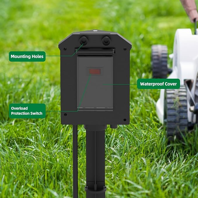TiFFCOFiO Outdoor Power Strip with Stake Waterproof, 10 FT Extension Cord, 6 Grounded Outlets for Outdoor Lights, 14 AWG, 15A/1875W, ETL Listed (30 FT)