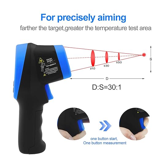 High Temp Infrared Thermometer -58℉~2732℉ Industrial Pyrometer 30:1 Digital IR Temperature Gauge,Non-Contact High Temperature Gun for Kiln,Forging,Engine,Industry and Home Repair.
