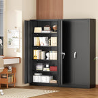 Superday Metal Storage Cabinet with Lock, 72" H Garage Storage Cabinet with Doors and 4 Adjustable Shelves, Black Steel Locking Cabinets for Office, Home, Garage, Gym, School