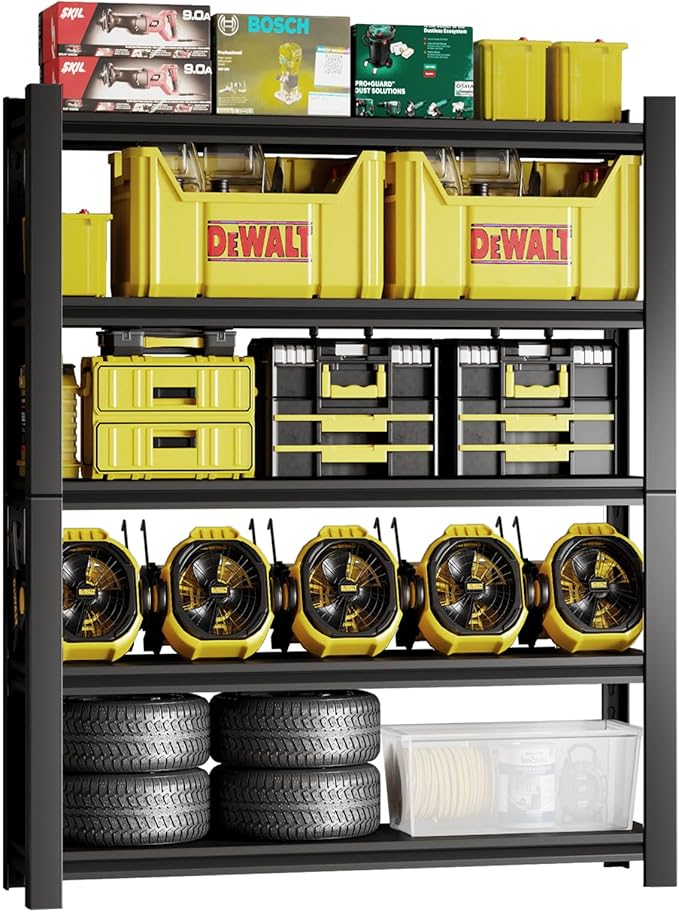 72" H Adjustable Garage Shelving 2500LBS Storage Shelves 5-Tier Heavy Duty Metal Shelves Organization Utility Industrial Shelves Rack for Garage Warehouse Pantry Basement,Black (19.6" D×59" W×72" H)