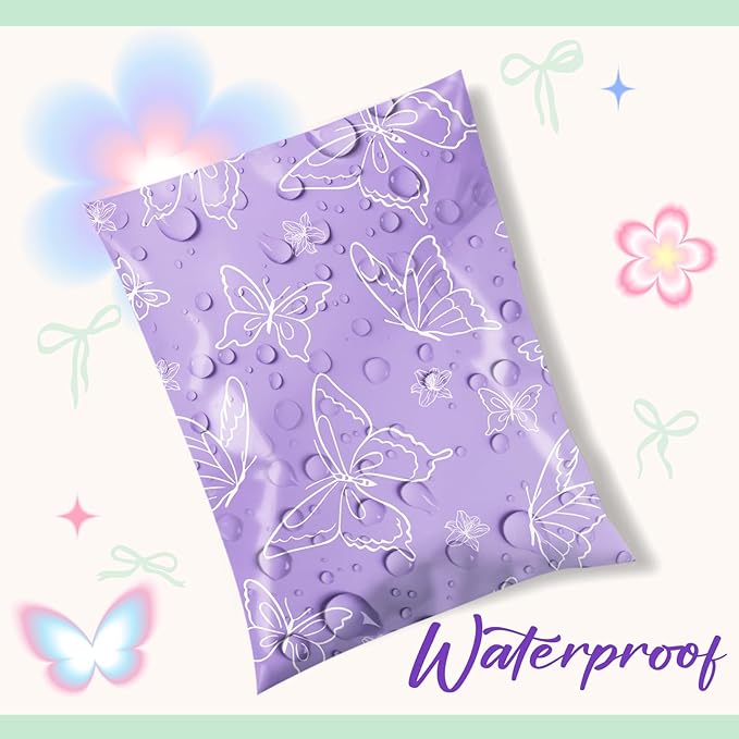 Metronic Poly Mailers 14.5x19 Inch 50pc Shipping Bags for Clothes,Self Adhesive Shipping Envelopes for Small Business,Waterproof Mailers Poly Bags for Shipping,Packaging Mailing Bags Purple Butterfly