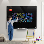 MaxGear Glass Whiteboard 48x36 Inches Wall Mounted, Magnetic Black Dry Erase Board with 1 Eraser, 1 Accessory Tray, 4 Markers and 6 Magnets, Large Frameless White Board for Office, School, Home