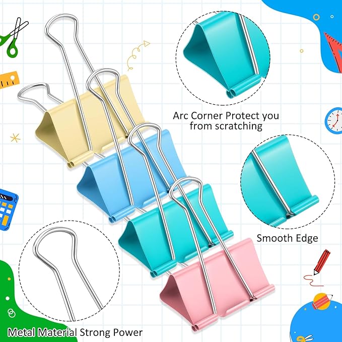 24 Pack 4 Color 3 Inch Jumbo Binder Clips, Extra Large Binder Clips Heavy Duty Paper Clamps for Office and Home Supplies