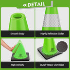 RoadHero 8 Pack Traffic Safety Cones 18 Inch with Black Weighted Base, Plastic PVC Lime Green Cone with Reflective Collar, Cones for Parking Lot, Construction Events, Road Safety