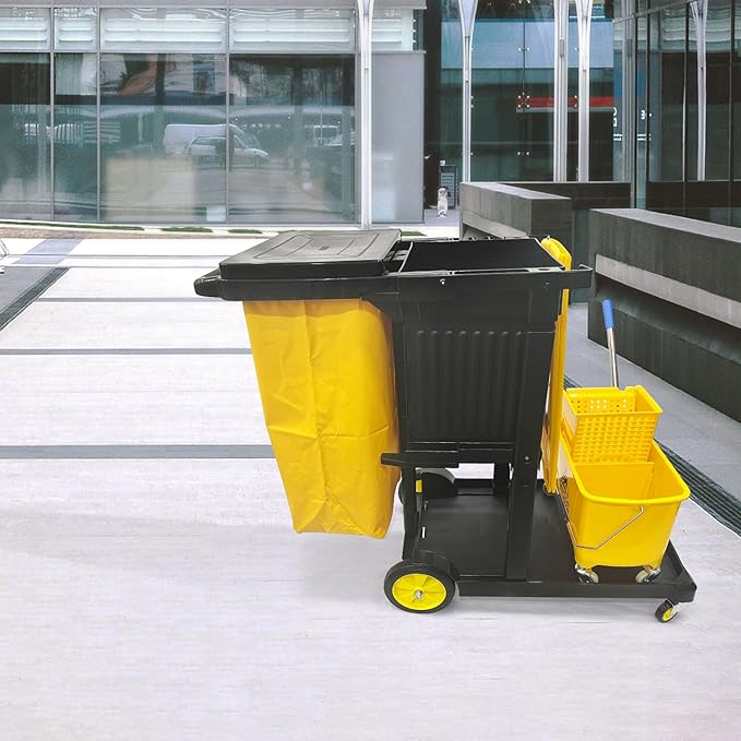 Commercial Janitorial Cart with Key-Locking Cabinet | 500 Lbs Capacity 48" D x 19" W x 39" H Cleaning Carts on Wheels | Janitorial Supplies Housekeeping Cart for Business School Office