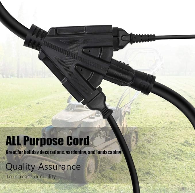 100FT 12/3 Outdoor Extension Cord, Heavy Duty 3-Outlet SJTW Indoor/Outdoor Three-Prong Power-Cord 12-Gauge Grounded 15-Amp 1875 Watts