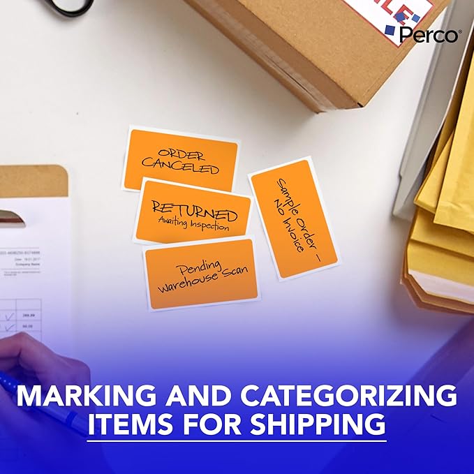 Perco Fluorescent Orange 3x5 Inch Perforated Sticker Labels — 150 Stickers/Roll — with Permanent Adhesive for Inventory Management, Color Coding, Moving Boxes, Retail, Organizing & Crafts—Made in USA