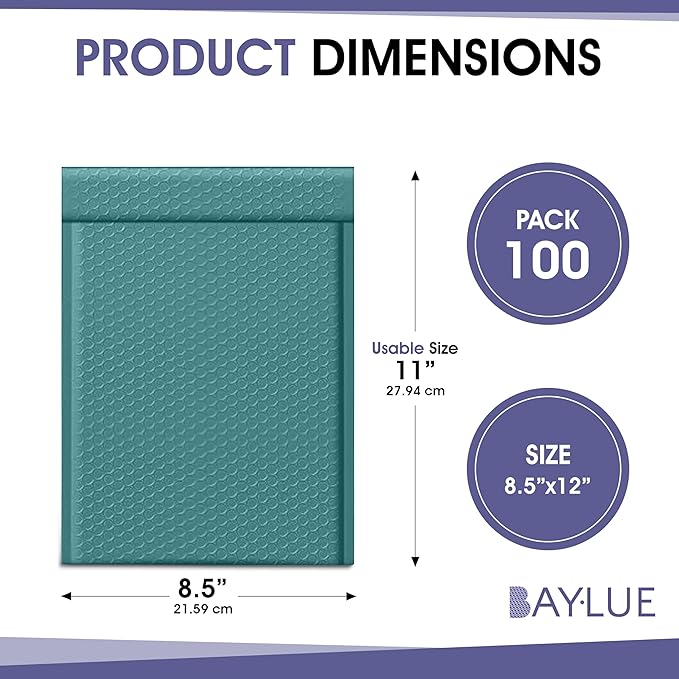 Green 8.5x12 Inch Poly Bubble Mailers #2 | Self Seal Large Padded Envelopes | Air Cushioned Bubble Mailer | Usable Size 8.5x11 | Waterproof Lightweight Mailing Shipping Bags | 100 Pack Bulk