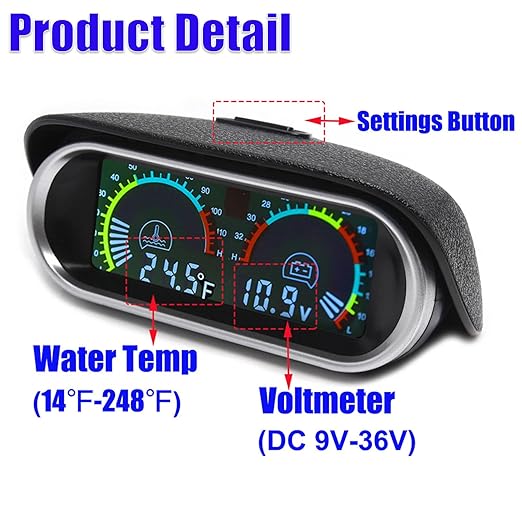 2-in-1 Water Temperature & Voltage Gauge Kit for Car, Boat, Truck, Motorcycle