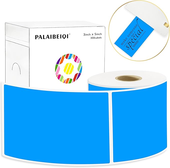 3x5 Inch Thermal Label Stickers,300Pcs Waterproof Rectangle Labels for Storage Bins,Moving Boxes,Address & Inventory Organization,Small Business Labeling,Fluorescent Blue