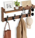 Coat Rack Wall Mount with Shelf, Coat Hanger Wall Mount with Key Hooks and Mail Holder, Wood Entryway Floating Shelf with Hooks and Storage, Hat Rack for Wall Key Holder Mail Organizer