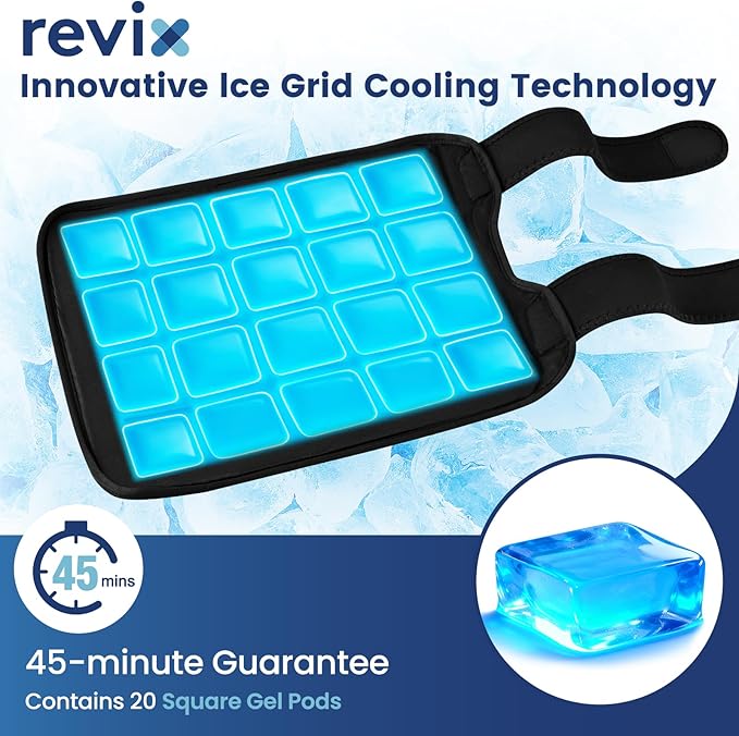 REVIX Knee Ice Pack Wrap, 45-Minute Long-Lasting Ice Pack for Knees with Ice Grid Gel Design, Reusable Gel Ice Wrap, Cold Therapy to Soothe Discomfort in the Thighs, Elbows, Calves & Legs (12" × 9.5")