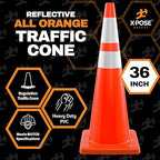 Xpose Safety 36 Inch Orange Traffic Cones Heavy Duty 12lb with 6" & 4" Collars, 12 Pack - Multipurpose PVC Plastic Safety Cone for Parking, Soccer, Caution, Kids and Construction - DOT Approved