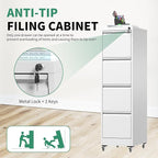 4 Drawer Mobile File Cabinet, Under Desk File Cabinet,Metal Filing Cabinets with Lock for Home Office Organizer Letter/Legal/A4,Require Assembly (White)