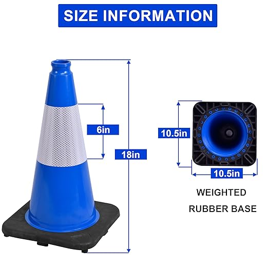OrangeStar 18" Traffic Cones 8-Pack Blue Safety Cones with Reflective Collars, Heavy Duty Base for Construction, Parking Lot, Road Work, Flexible PVC, Indoor & Outdoor Use