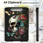A4 Clipboards,Heavy Duty Waterproof Nursing Plastic Folder Clipboard with Storage Clip Boards,File Folder Storage Box Clipboard Case for Teacher,Doctor,Offices,Butterfly Skull Flower