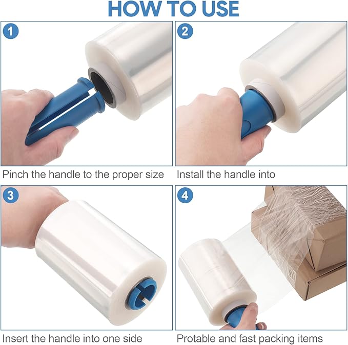 Jutom 16 Pcs Stretch Wrap Roll Plastic Wrap for Moving with 2 Handles 5" x 1000 ft Packaging Shrink Film Self Adhering Shipping Supplies for Moving Furniture Pallet(Clear, Blue)