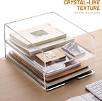 Enlarged Letter Paper Tray - Clear Acrylic Desk Organizers for Document Organization and File Storage - Stackable Office Accessories - 2 Pack (Large Tray V)
