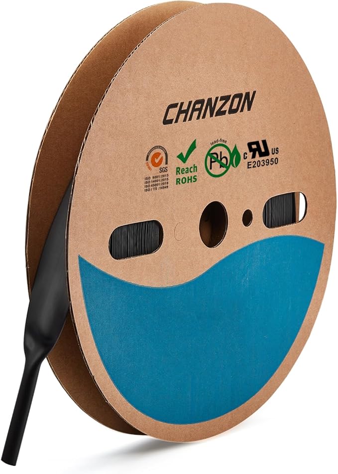 Chanzon Waterproof Black Heat Shrink Tubing - 80Ft Roll, 19/32" (15mm) 2:1 Ratio Polyolefin Sleeving Wrap 1pcs